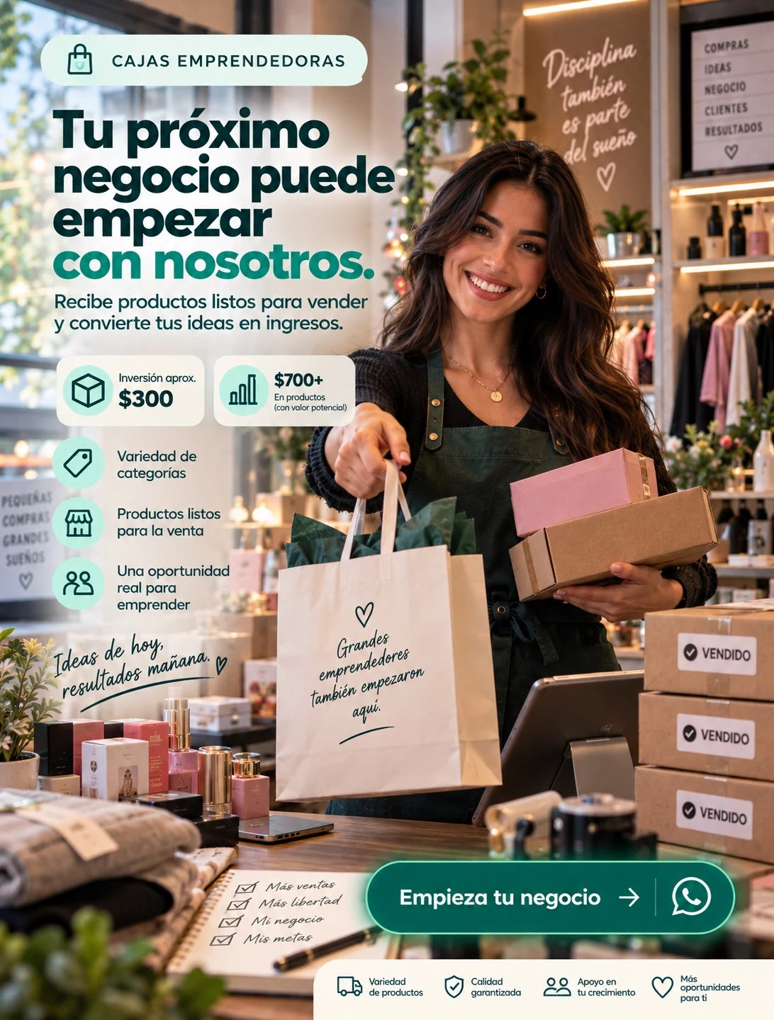 Cajas Emprendedoras con productos comprados en USA mediante KE Compras